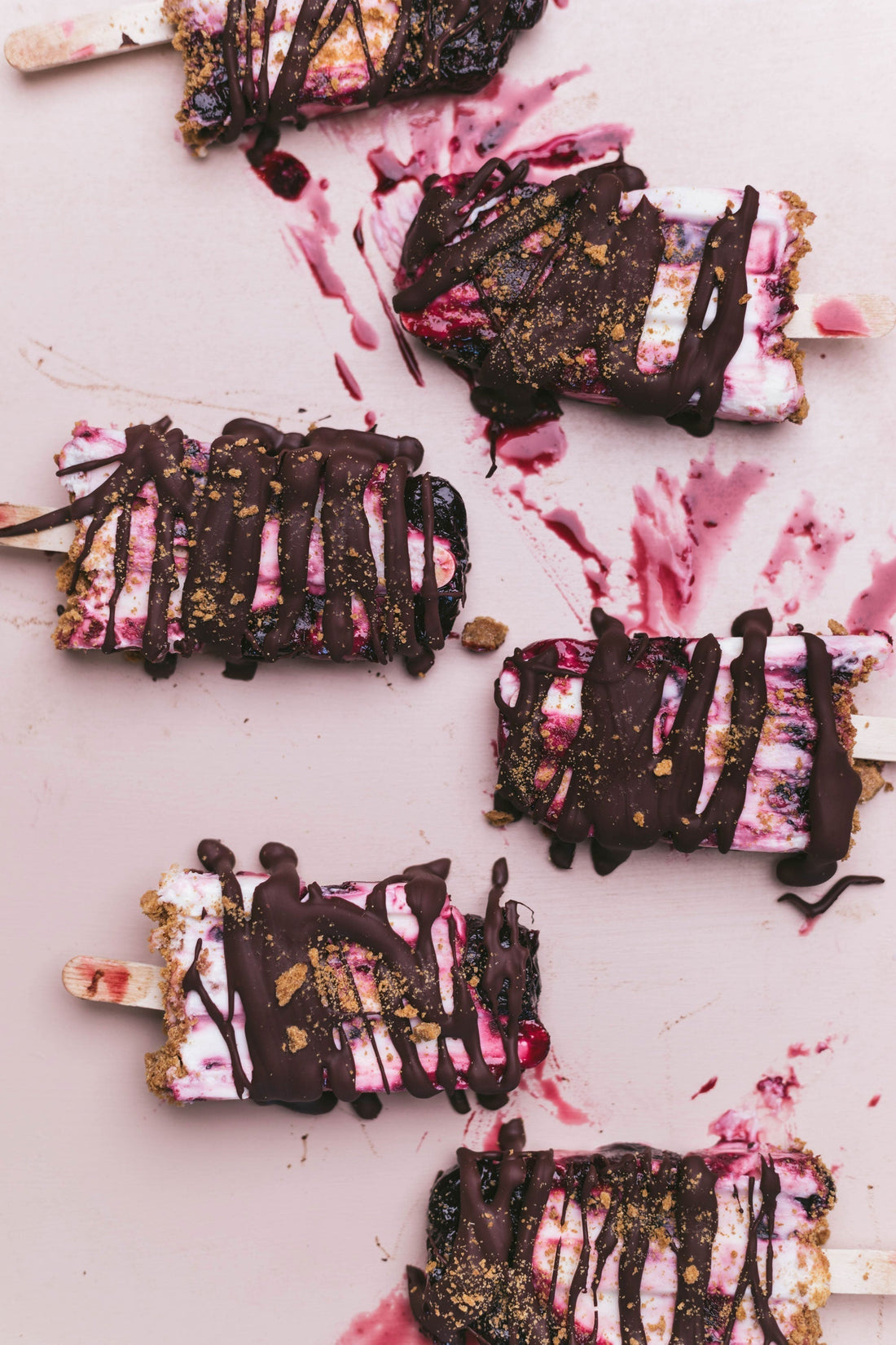 Chocolate Drizzled Cherry Cheesecake Popsicles
