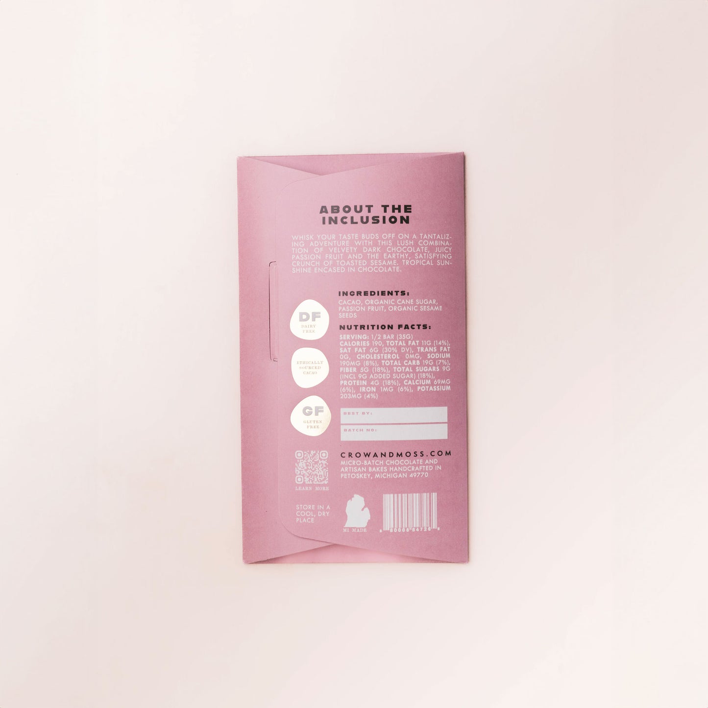 Passion Fruit Sesame Dark Chocolate Bar 68%